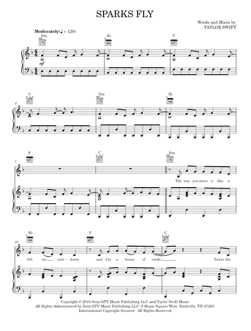 Sparks fly - Taylor Swift (Piano-Vocal-Guitar)
