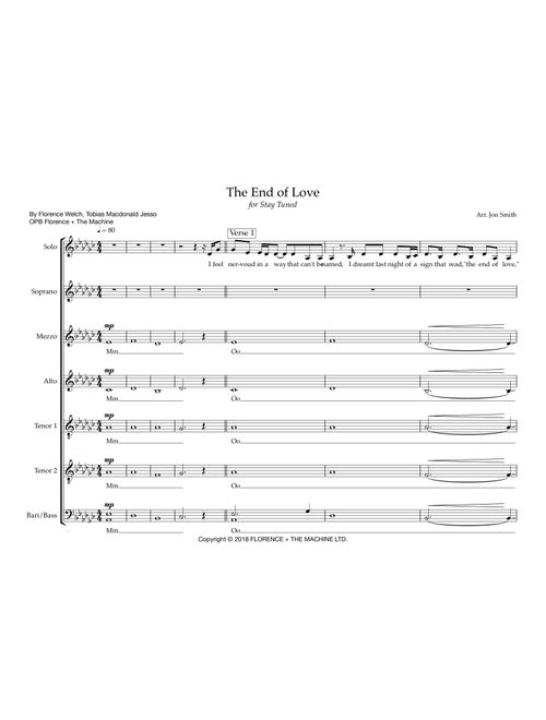 The End Of Love (Arr. Jon Smith) - Florence + The Machine (Choral, SATB divisi)