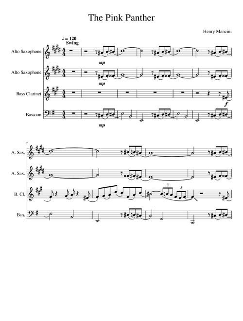 The Pink Panther Woodwind Quartet Special Arrangment