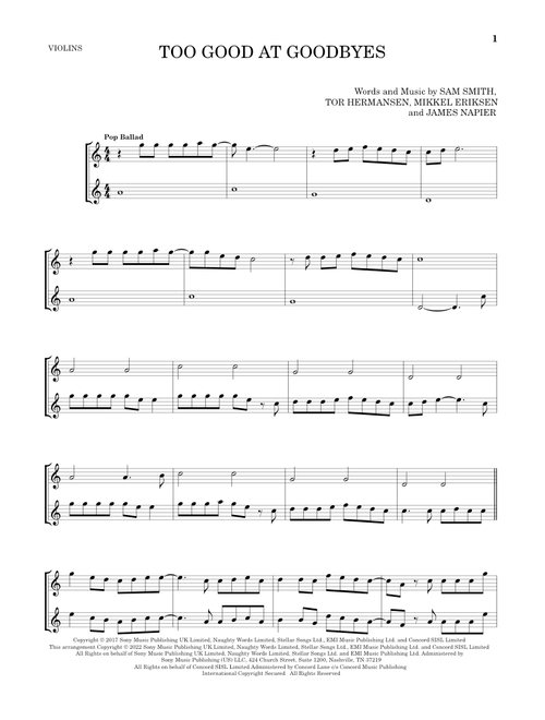 Too Good At Goodbyes - Sam Smith (Violin Duet)
