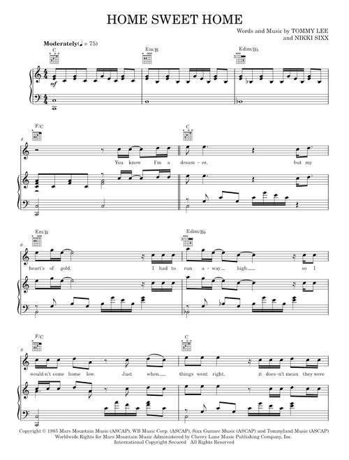 Home Sweet Home - Motley Crue (Piano-Vocal-Guitar)