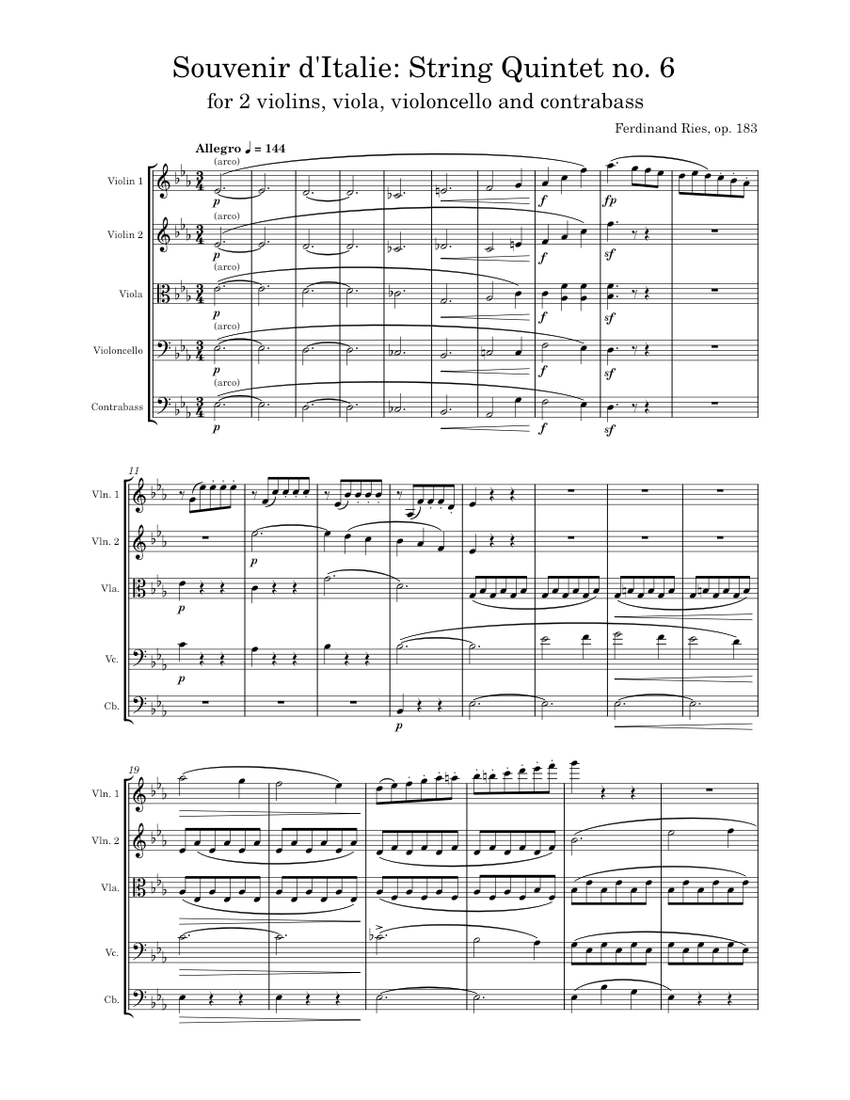 Souvenir d'Italie (contrabass version), Op.183 Ferdinand Ries Sheet