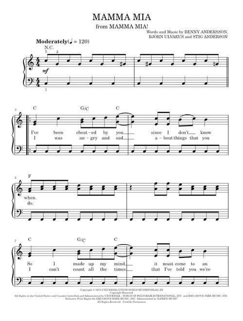 Mamma Mia - ABBA, Mamma Mia! Movie, Mamma Mia! Musical (Easy Piano)