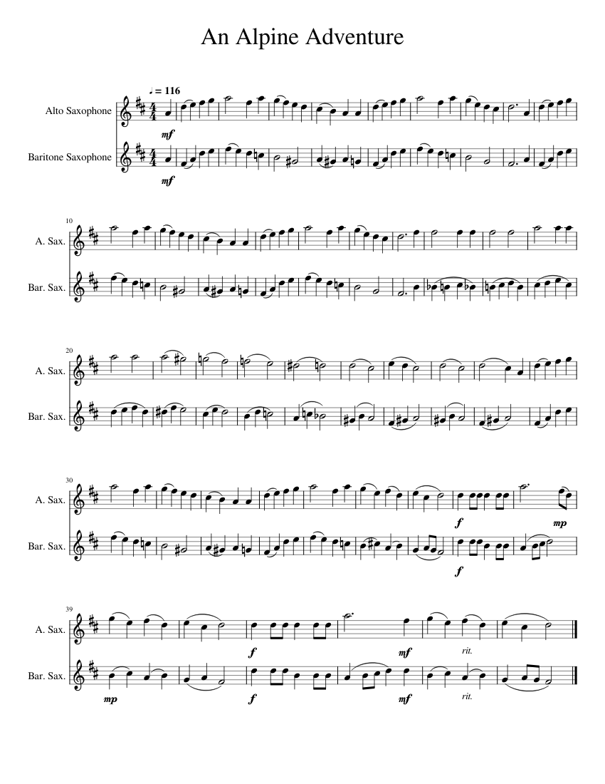 An Alpine Adventure for alto and baritone sax duet Sheet Music for ...