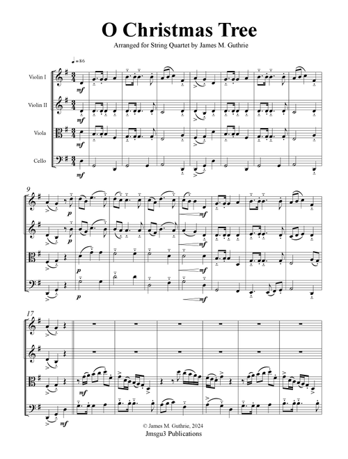 O Christmas Tree for String Quartet (Arr. James M. Guthrie) - Traditional (String Quartet)