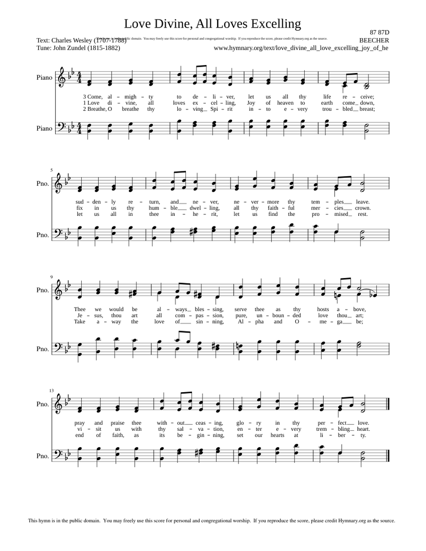 Love Divine, All Loves Excelling - Charles Wesley Sheet Music for Piano (Piano Duo) | MuseScore.com