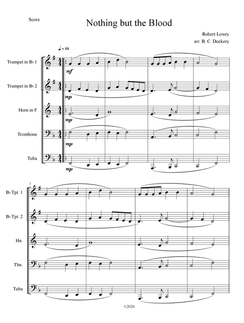 Nothing But the Blood (Brass Quintet) (Arr. B. C. Dockery) - Robert Lowry (Brass Ensemble)
