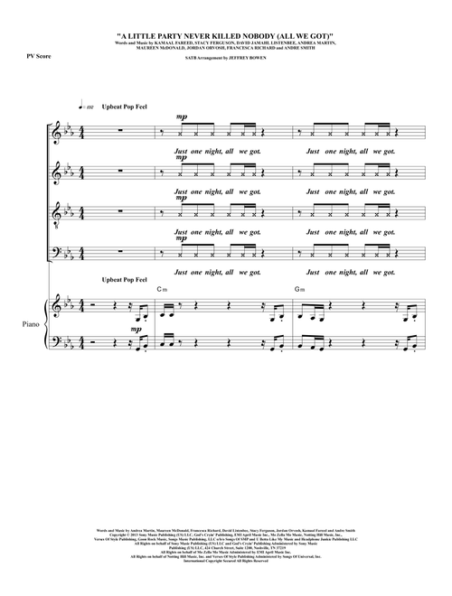 A Little Party Never Killed Nobody (all We Got) (Arr. Jeffrey Bowen) - Kamaal Fareed, Andrea Martin, Stacy Ferguson (Choral, SATB)