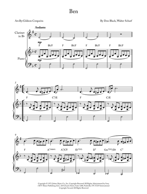 Ben (Arr. Gildson Cerqueira) - Michael Jackson (Clarinet and Piano)