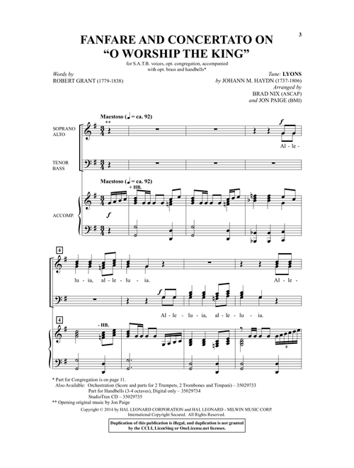Fanfare And Concertato On "O Worship The King" (Arr. Brad Nix) - Robert Grant, Johann Haydn (Choral, SATB)