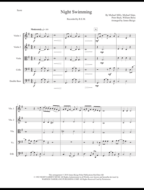 Nightswimming (Arr. Jim Bicigo) - R.E.M (String Quartet)