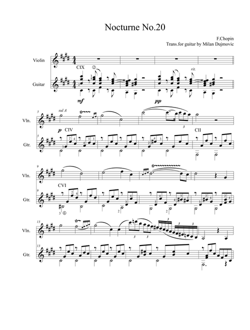 Nocturne No.20 (Arr. Milan Dujmovic) - midi (Instrumental Duet)