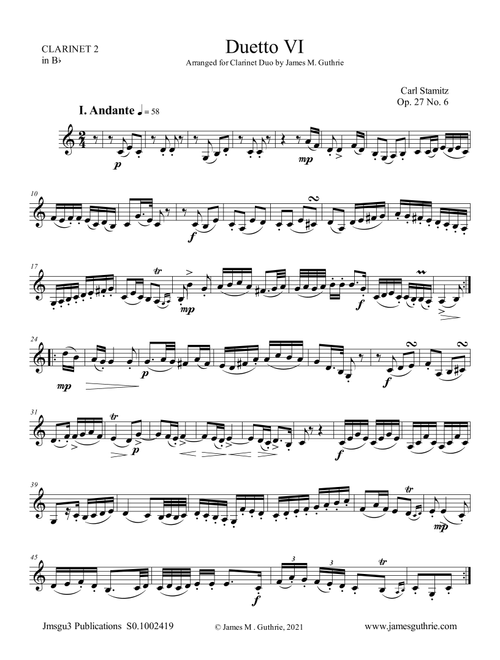 Stamitz: Duet Op. 27 No. 6 for Clarinet Duo (Arr. James M. Guthrie) - Carl Stamitz (Clarinet Duet)