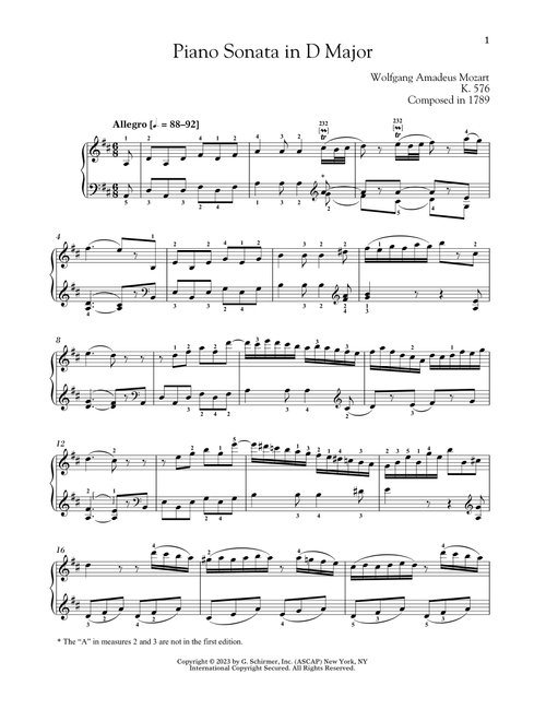 Piano Sonata In D Major, K. 576 (Ed. Alexandre Dossin) - Wolfgang Amadeus Mozart (Piano Solo)