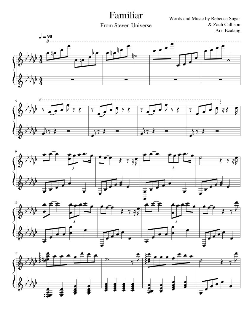 Familiar Rebecca Sugar Sheet music for Piano Solo Musescore
