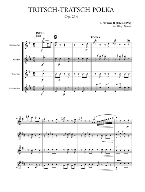 Tritsch-Tratsch Polka for Saxophone Quartet (Arr. Diego Marani) - J. Strauss II (Woodwind Ensemble)