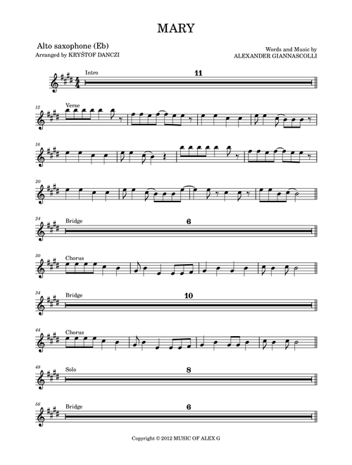 Mary (Arr. Kryštof Danczi) - Alex G (Alto Sax Solo)
