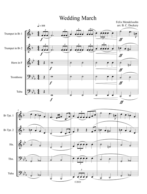Wedding March for Brass Quintet (Arr. B. C. Dockery) - Felix Mendelssohn (Brass Ensemble)