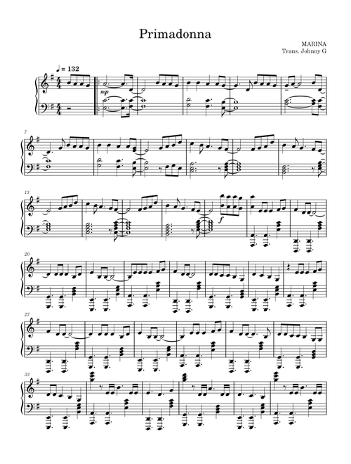 MARINA - Primadonna - Solo Piano