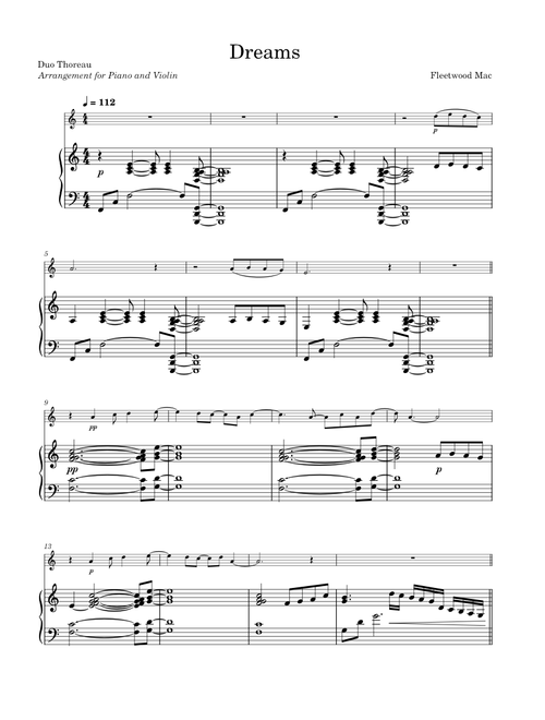 Dreams – Fleetwood Mac (arranged for Violin and Piano)