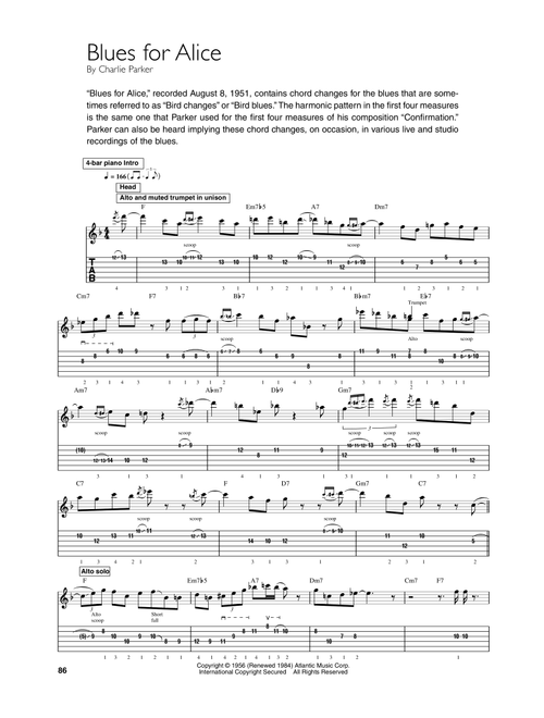 Blues For Alice - Charlie Parker, John Coltrane (Guitar Tab)