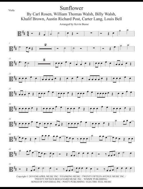 Sunflower (Arr. Kevin Busse) - Post Malone & Swae Lee (Viola Solo)