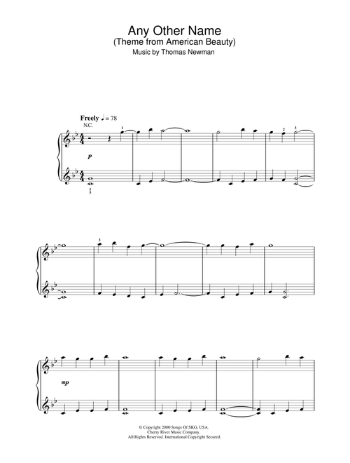 Any Other Name (Theme from American Beauty) - Thomas Newman (Beginner Piano (Abridged))