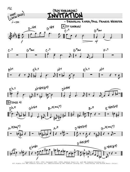 Invitation (solo only) - Roy Hargrove (Real Book - Melody-Chords)