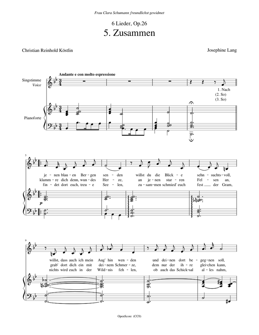 Lang Josephine 6 Lieder Op 26 No 5 Zusammen Sheet Music For
