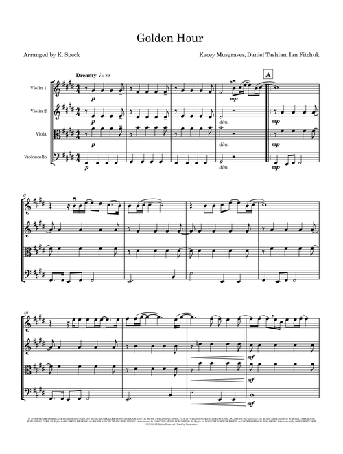 Golden Hour (Arr. K. Speck) - Kacey Musgraves (String Quartet)