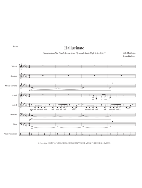 Hallucinate (Arr. Jenna Barbieri) - Dua Lipa (Choral, SATB divisi)