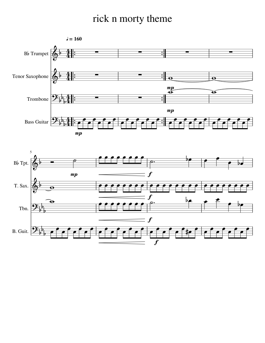 rick n morty theme Sheet music for Trombone, Saxophone tenor, Trumpet
