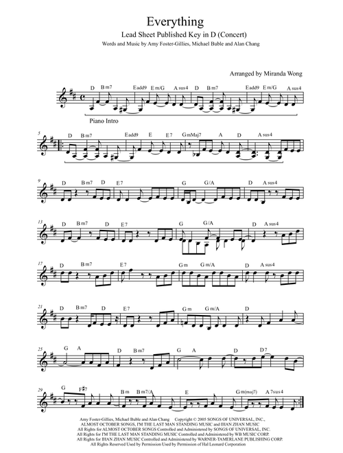 Everything (Arr. Miranda Wong) - Michael Buble (Piano Vocal)