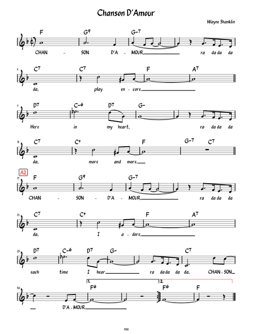 Chanson D'Amour (Lead sheet with lyrics )