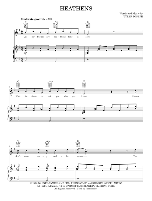 Heathens - Twenty One Pilots (Piano-Vocal-Guitar)