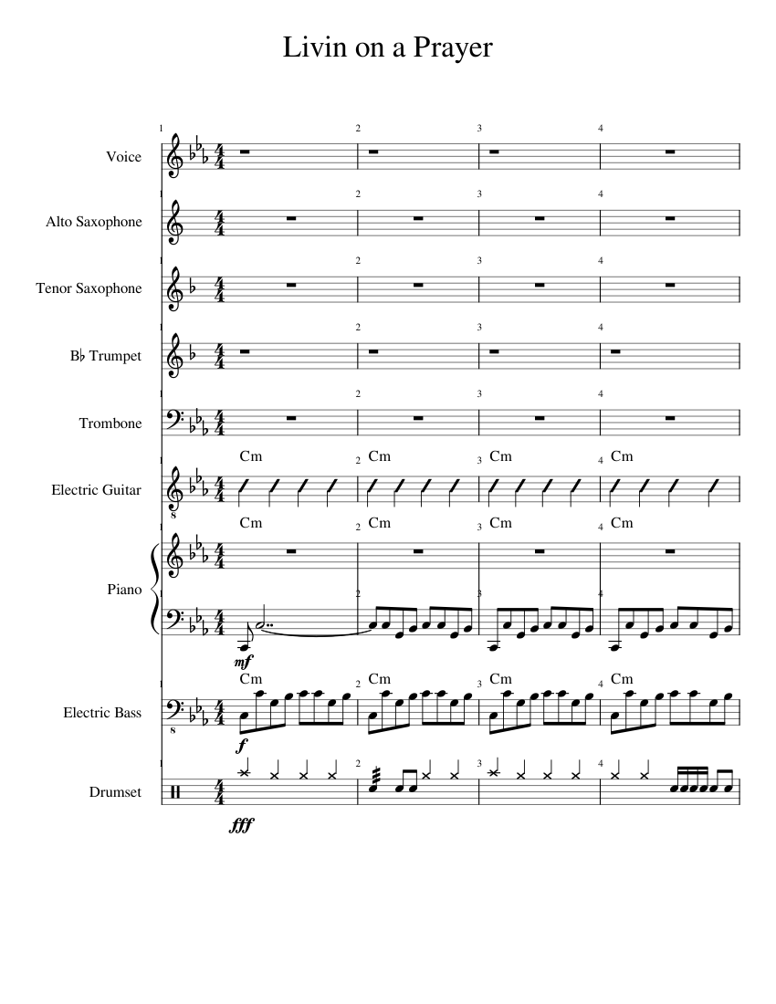 Livin on a Prayer Sheet Music with Chords for Piano, Trombone, Alto ...