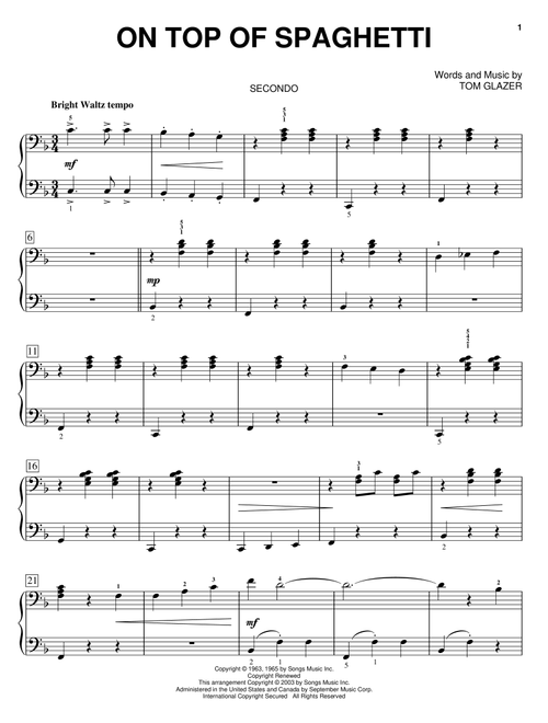 On Top Of Spaghetti - Tom Glazer (Piano Duet)