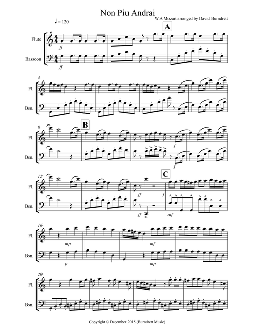 Non Più Andrai for Flute and Bassoon Duet (Arr. David Burndrett) - W.A Mozart (Instrumental Duet)