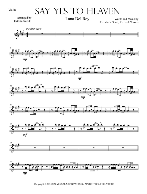 Say Yes To Heaven (Arr. Hitoshi Suzuki) - Lana Del Rey (Violin Solo)