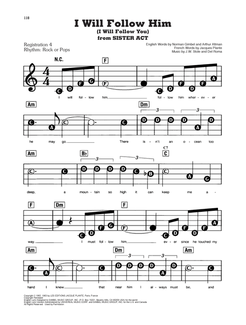 I Will Follow Him (I Will Follow You) - Little Peggy March (E-Z Play Today)