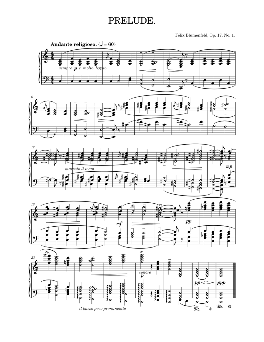 Prelude in C Major, Op. 17, No. 1 Felix Blumenfeld Sheet music for