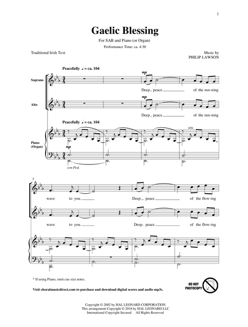 Gaelic Blessing (Arr. Philip Lawson) (Choral, SAB)