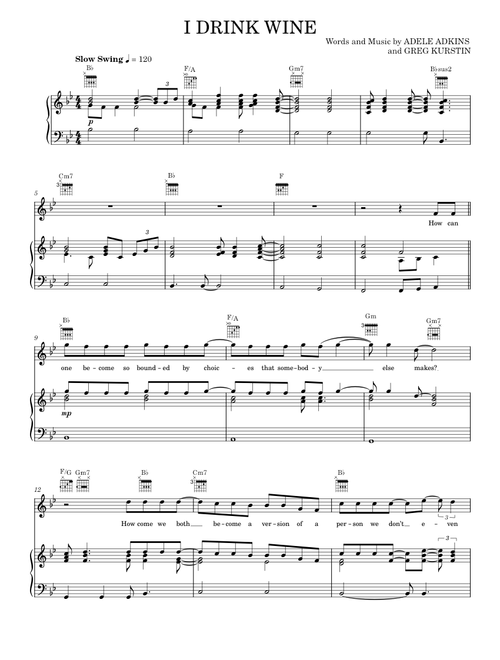 I Drink Wine - Adele (Piano-Vocal-Guitar)