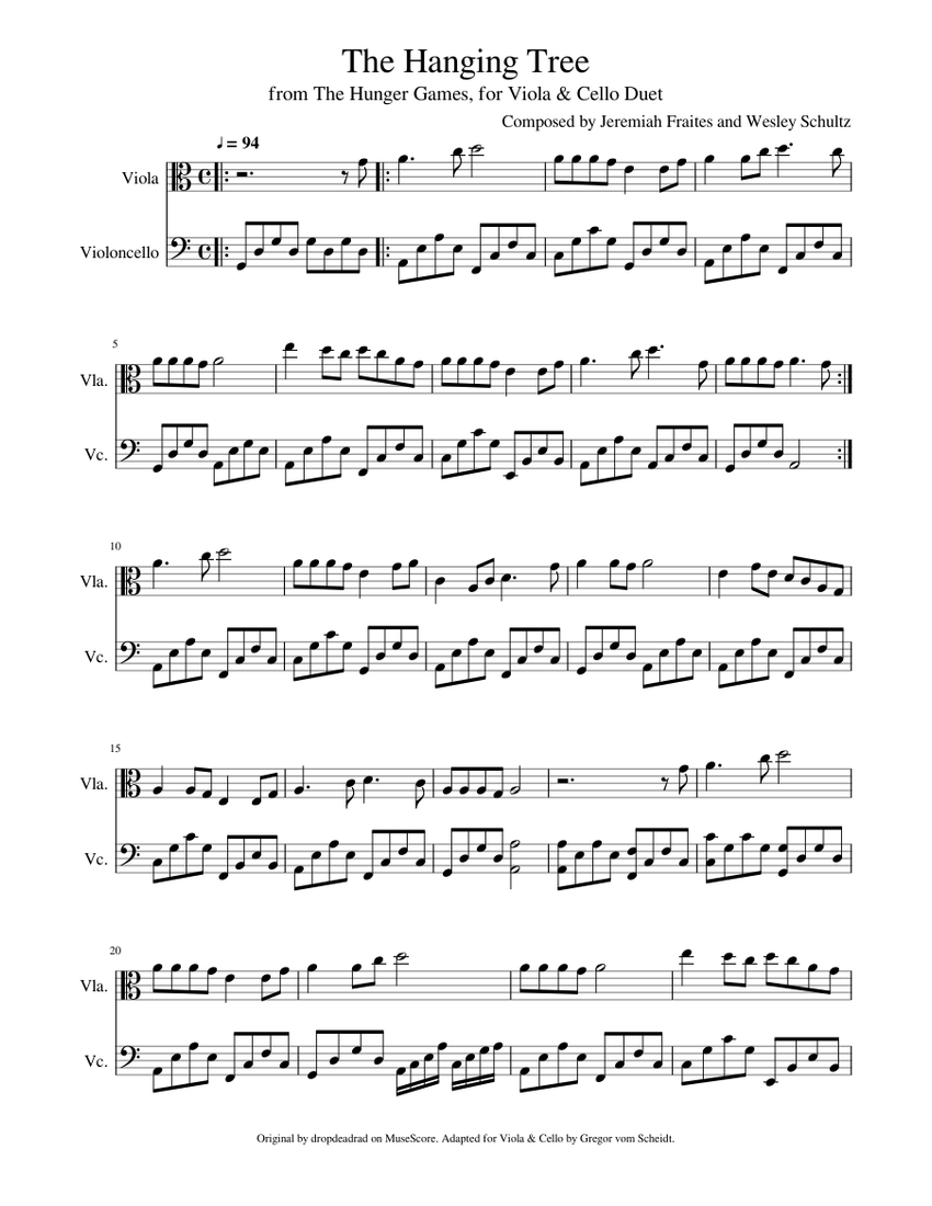 The Hanging Tree for Viola Cello Duet Sheet music for Viola, Cello (String  Duet) | Musescore.com
