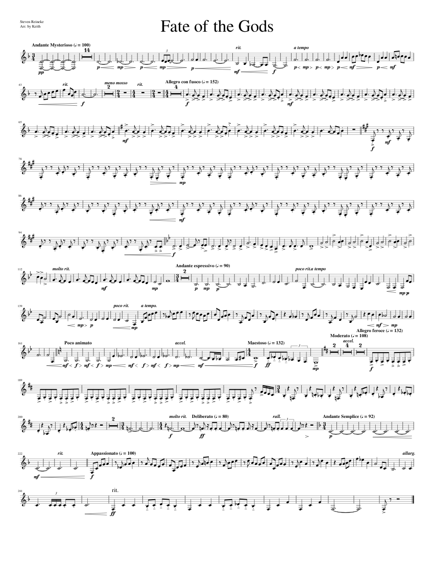 Fate Of The Gods Bass Clarinet Sheet Music for Clarinet bass (Solo