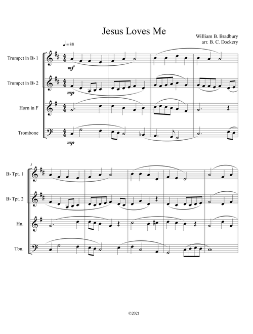 Jesus Loves Me for Brass Quartet (Arr. B. C. Dockery) - William B Bradbury (Brass Ensemble)