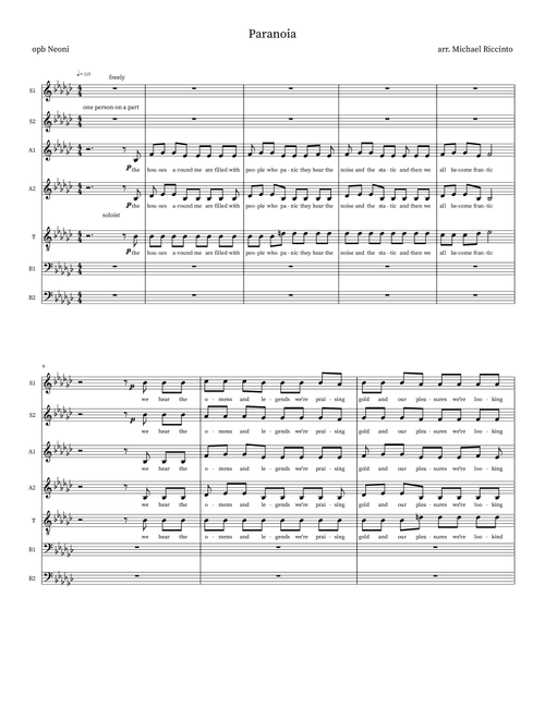 Paranoia (Arr. Michael Riccinto) - Neoni (Choral, SATB divisi)