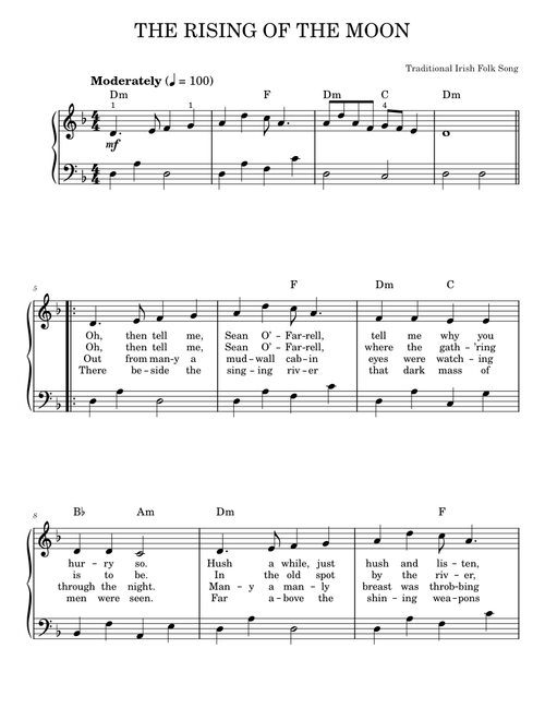 The Rising Of The Moon - Irish Folksong (Easy Piano)