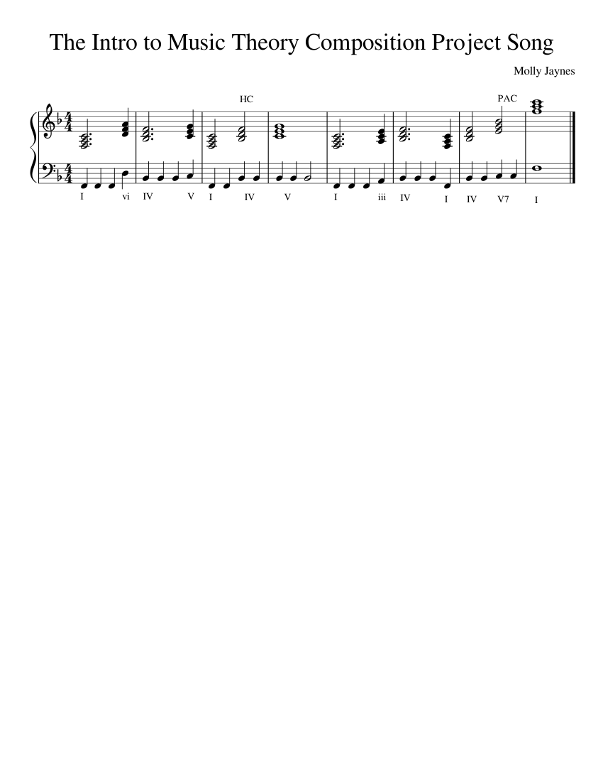 The Intro to Music Theory Composition Project Song Sheet Music for ...