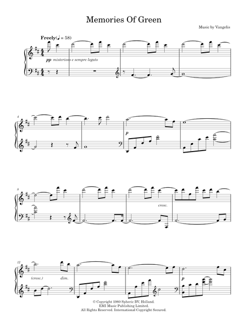 MEMORIES OF GREEN (Blade Runner) - Vangelis (Piano Solo)